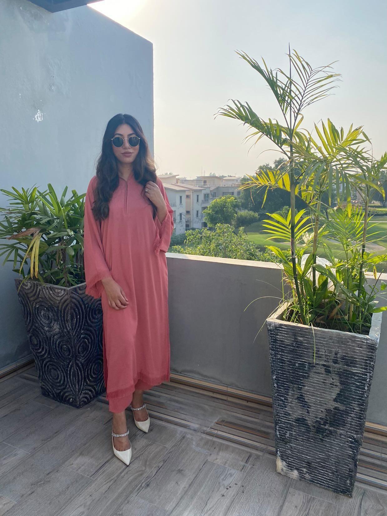 Manahils Stitched Threaded Love (Two Pc) Peach