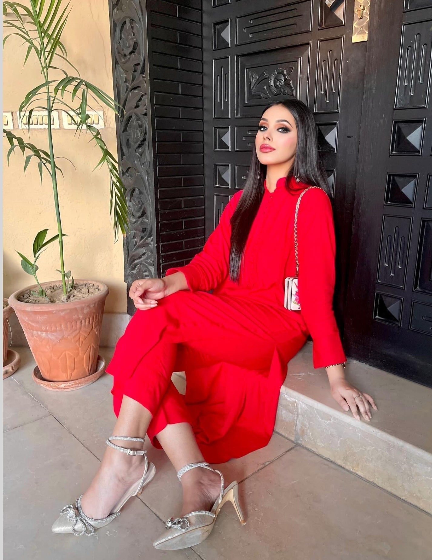 Manahils Stitched Co Ords Red Marina Tunic (Pay-Now)