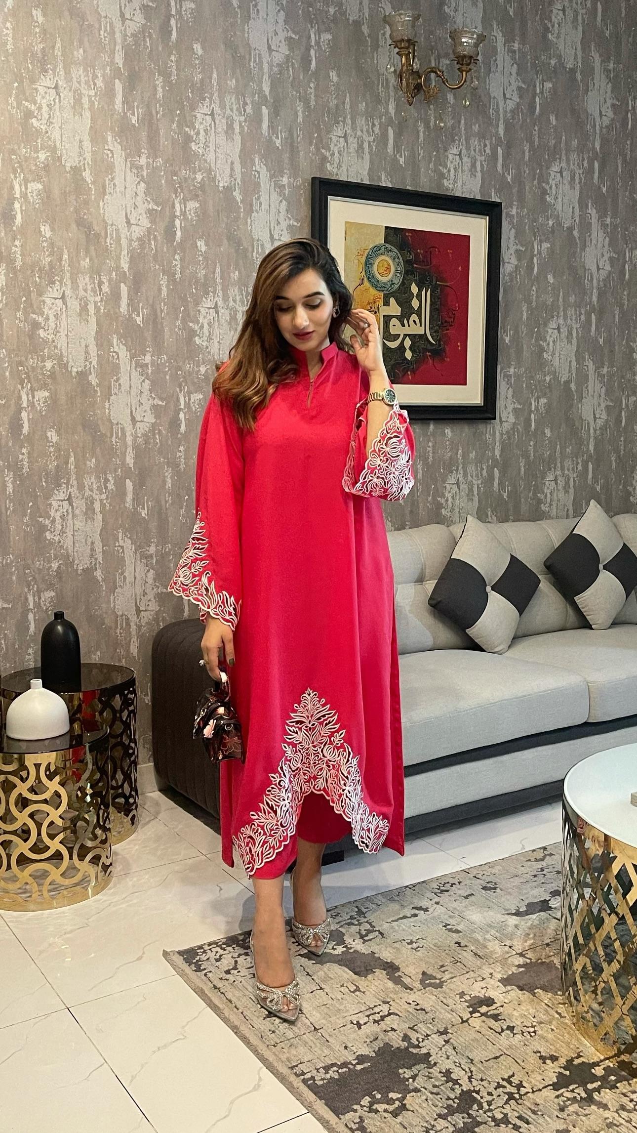 Manahils Stitched Pink Embroidered  Two Pc(Pay-Now)