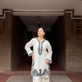 Manahils Stitched 2 Piece White Farshi Shalwar Set