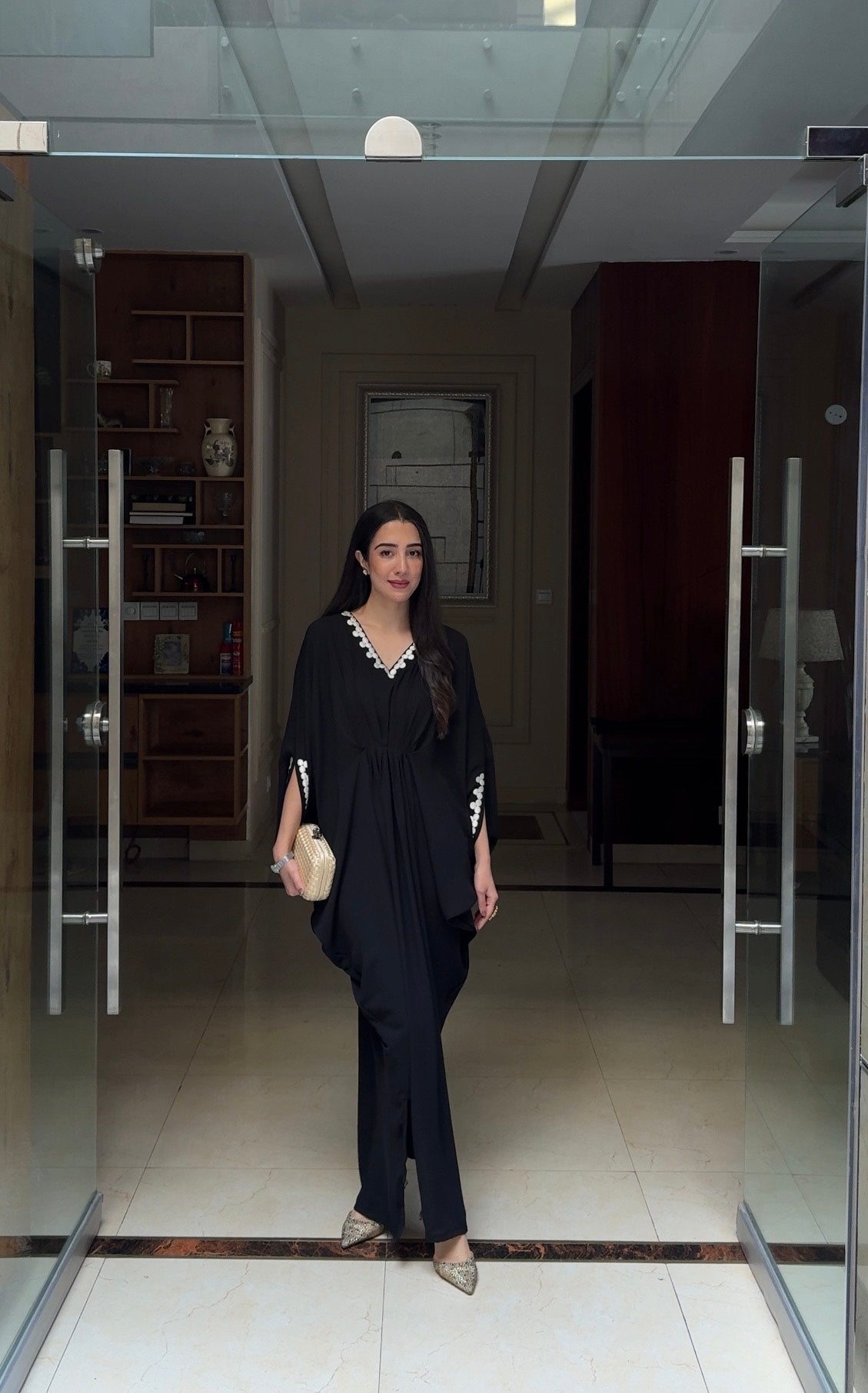 Manahils Stitched Black Embroidery Kaftan