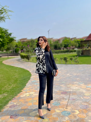 Manahils Stitched Co Ords Black Floral Set