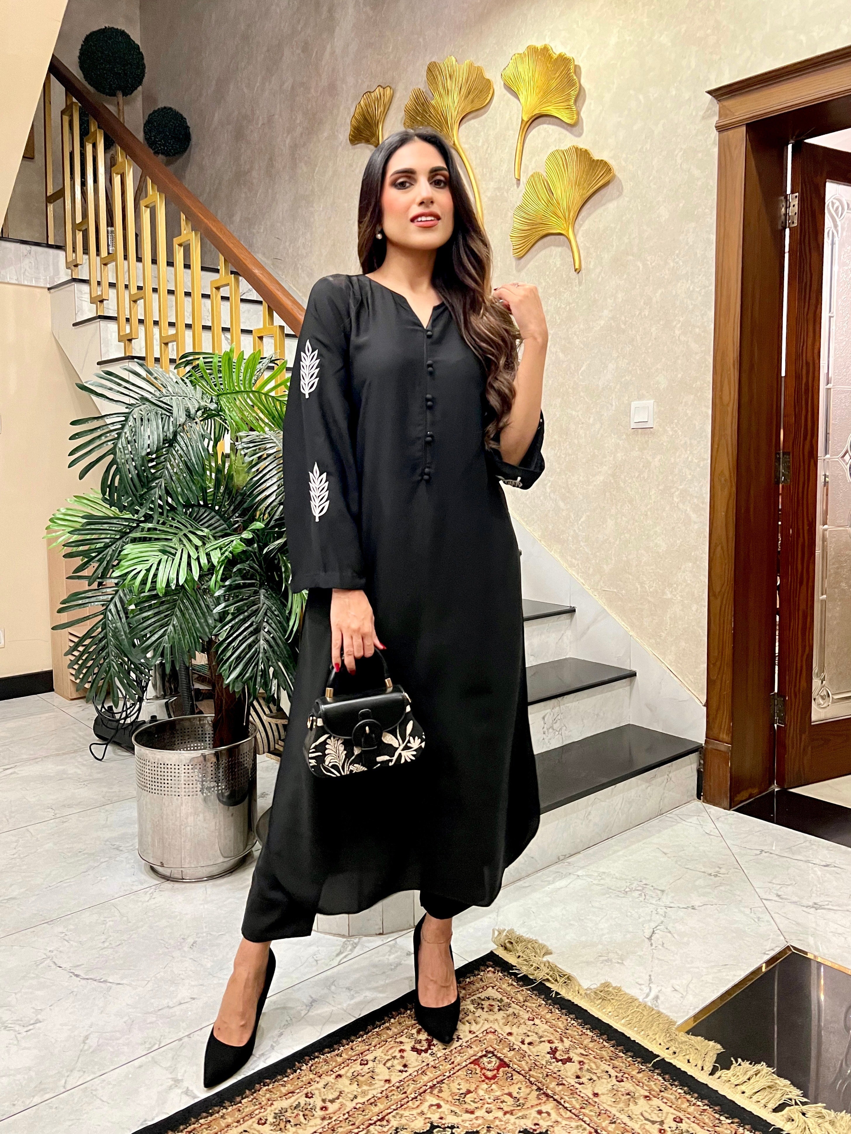 Manahils Stitched Sleeves Embroidered Two Pc