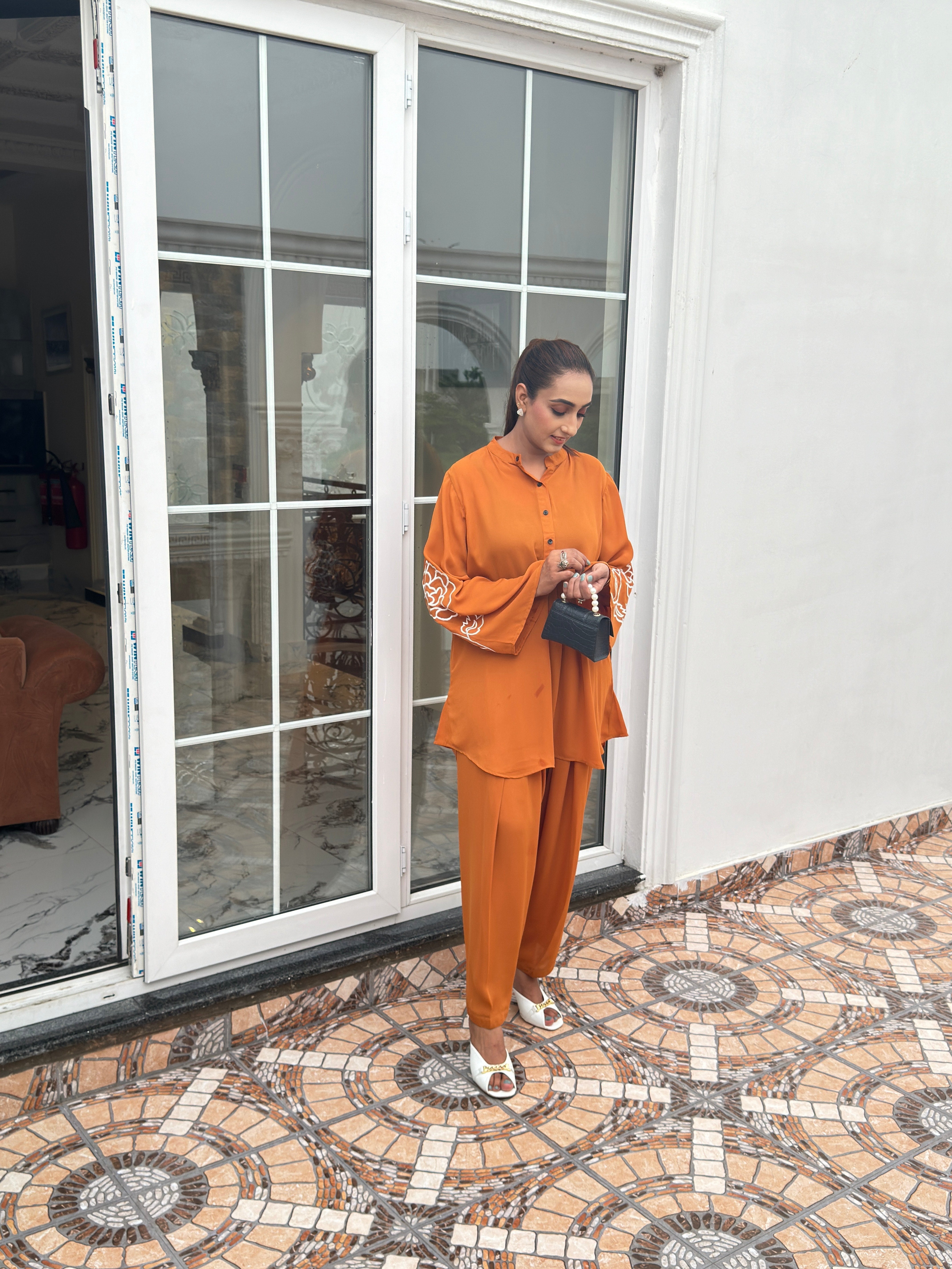 Manahils Stitched Co Ords Rusty Threaded Sleeves Two Pc