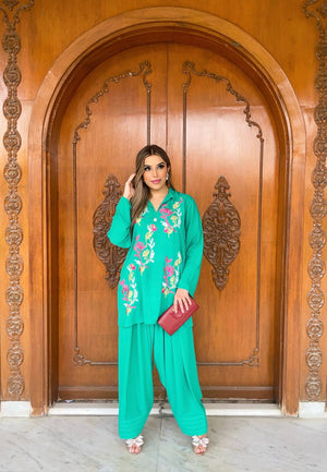 Manahils Stitched Green Aura Embroidered Two Pc