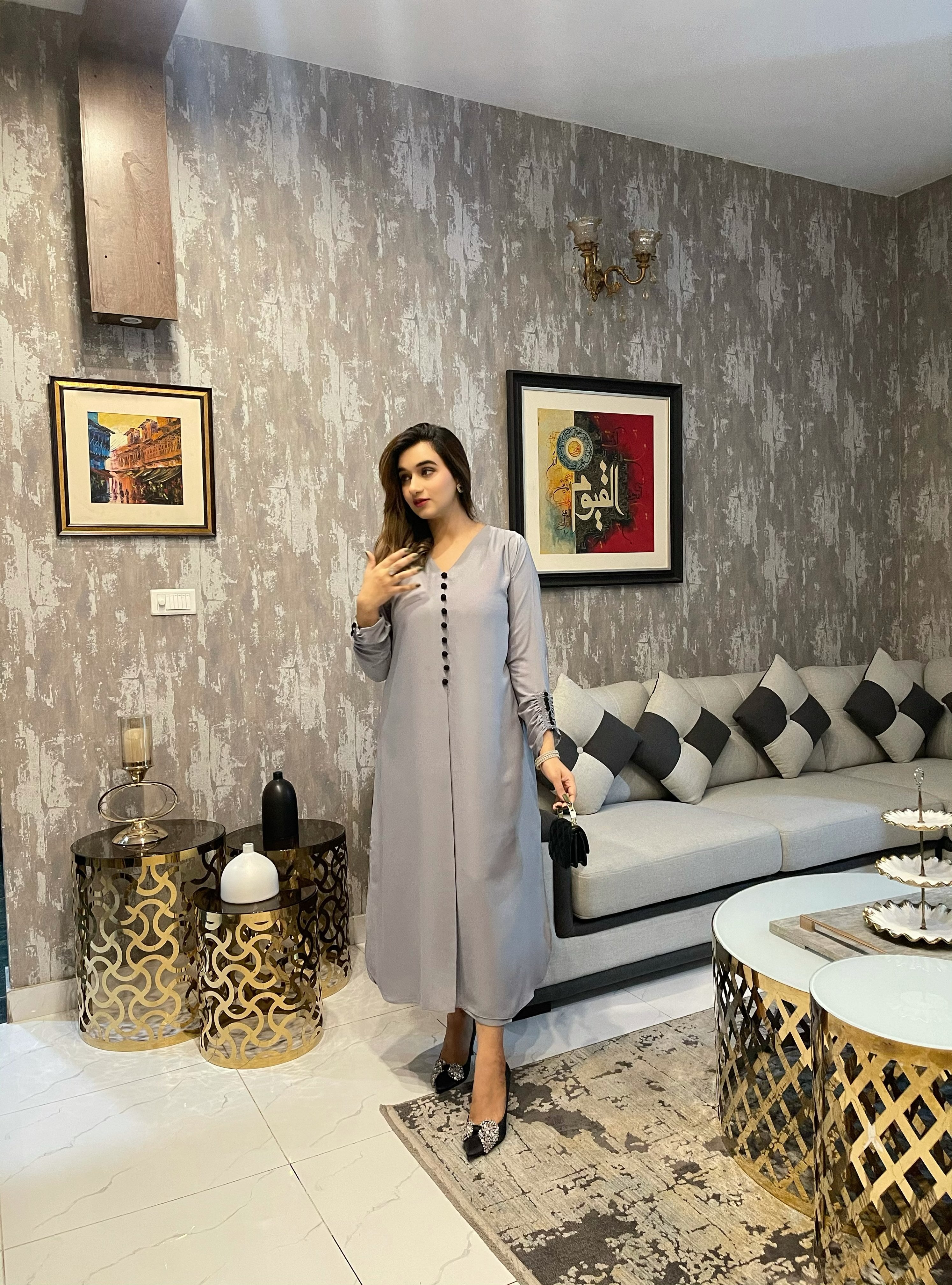 Manahils Stitched Grey Button Set Two Pc