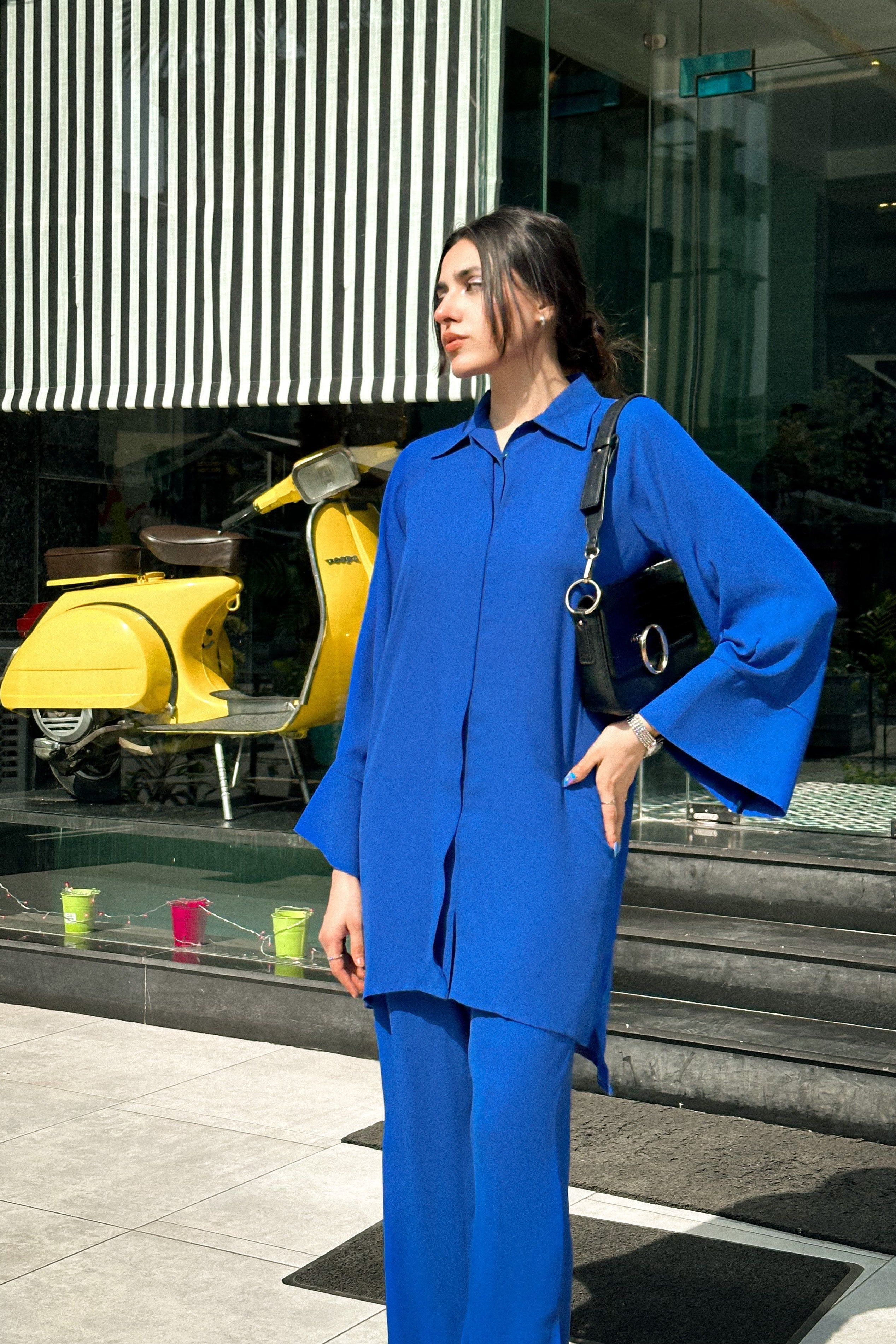 Manahils Stitched Co Ords Slit Cut Blue