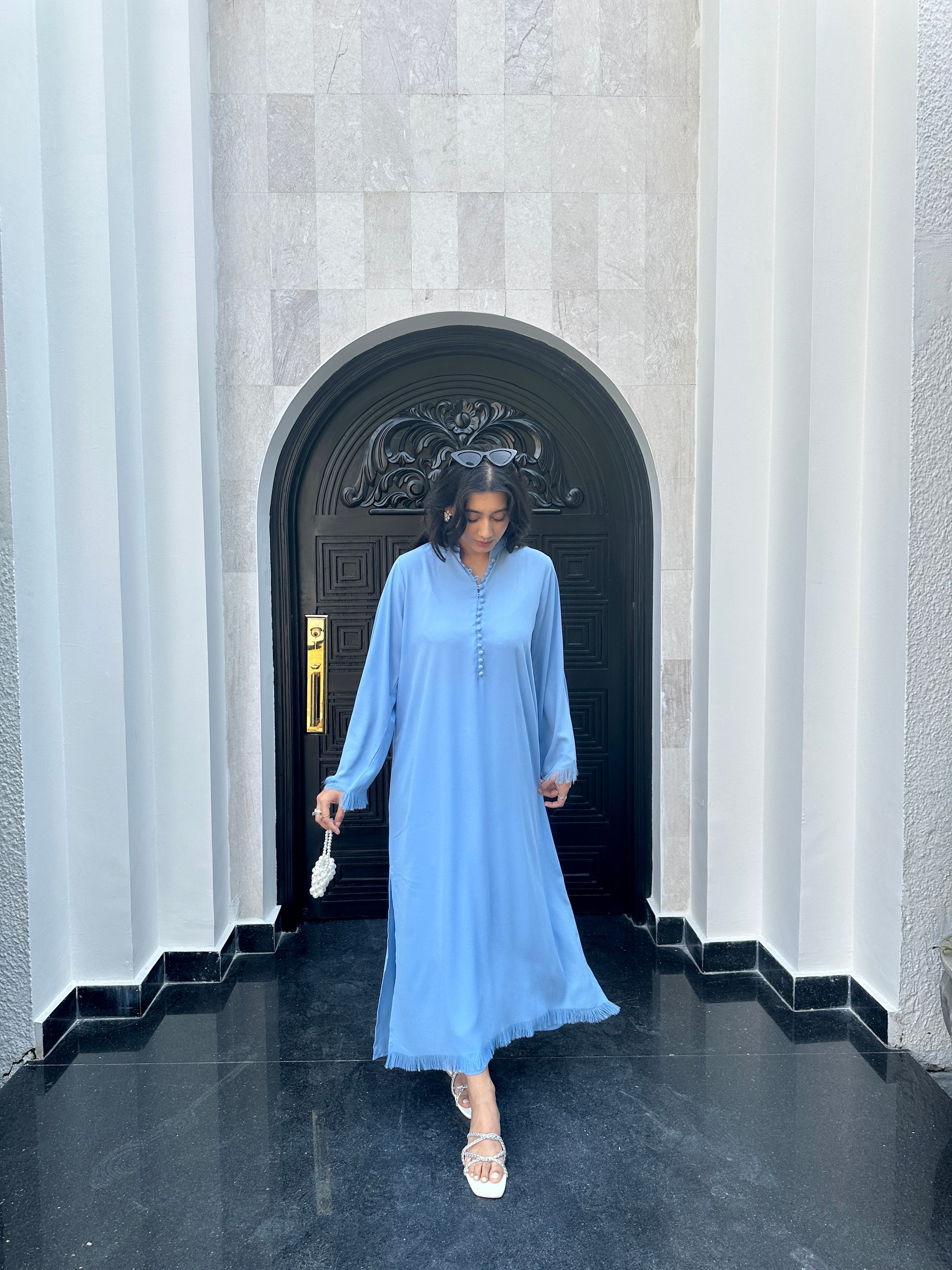 Manahils Stitched Ice Blue Button Set??