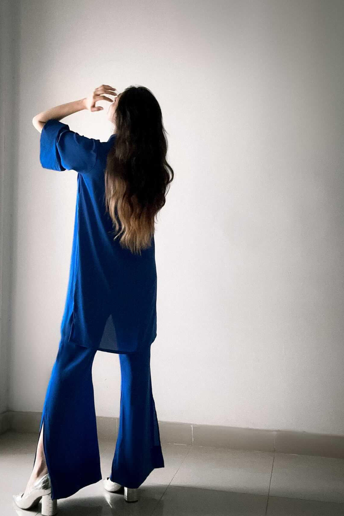 Manahils Stitched Co Ords Slit Cut Blue