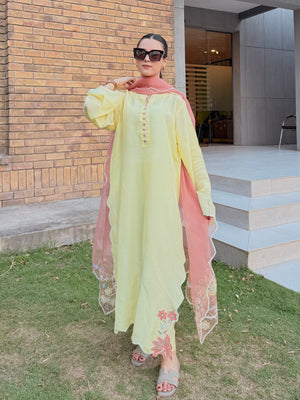 Zaman By MNM Stitched 3 Piece Ramen Silk Collection'2025-Butter petals