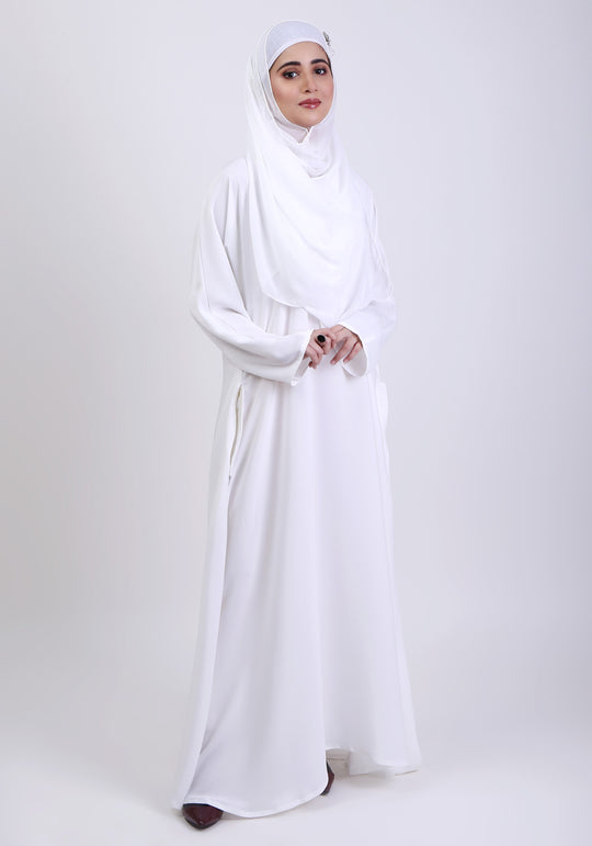 Hijabi.Pk WHITE CLASSIC FRONT-CLOSED ABAYA Hijabi