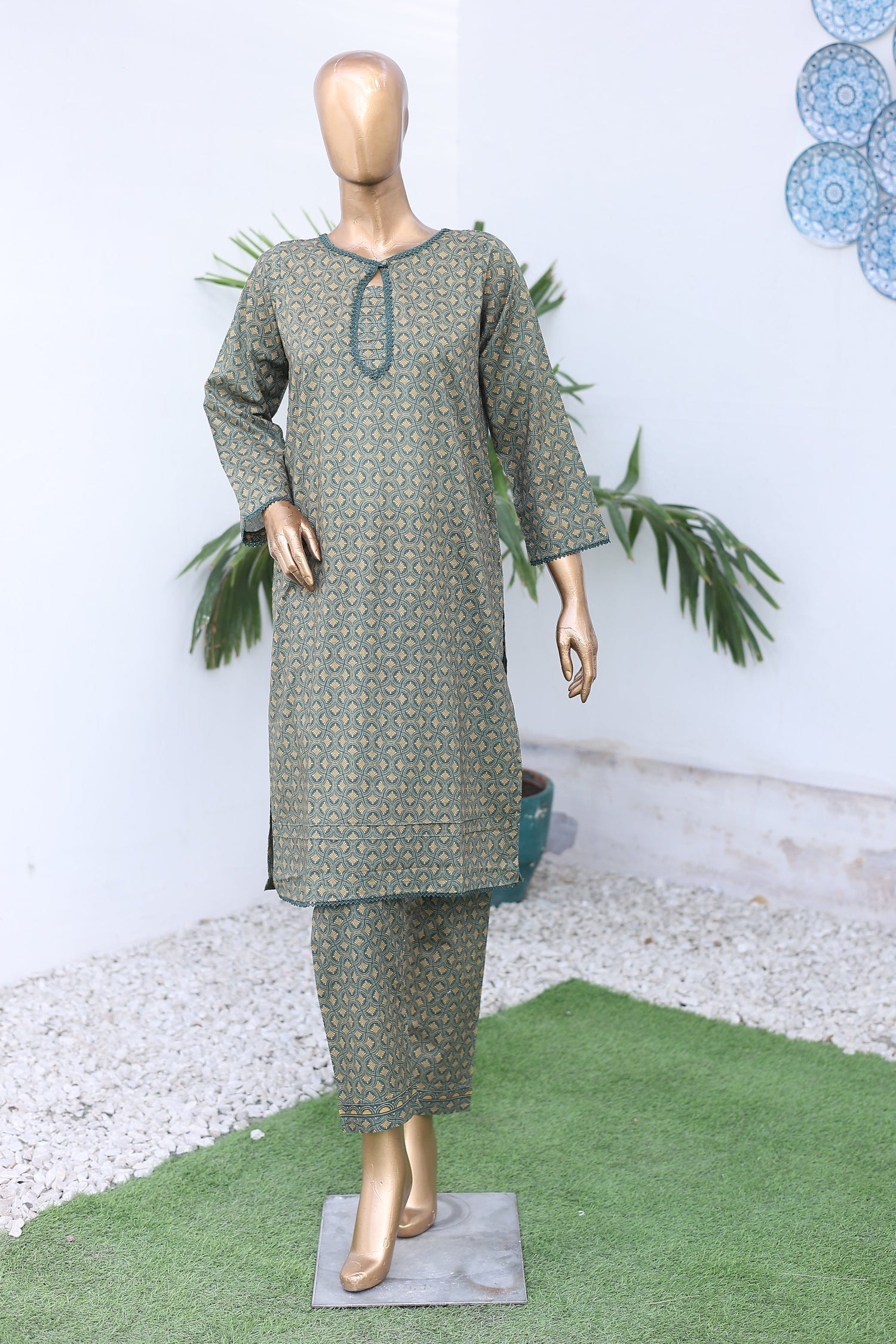 Suntex Stitched Co Ords Printed Lawn Suit-OS-2641-Avocado Green
