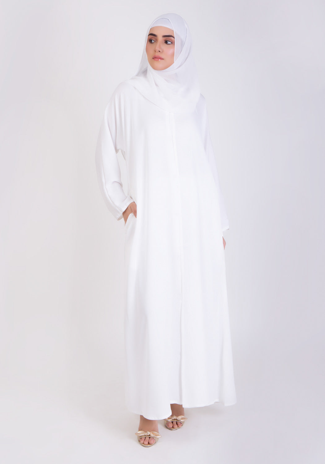 Abaya.Pk White Basic Front-Open Abaya