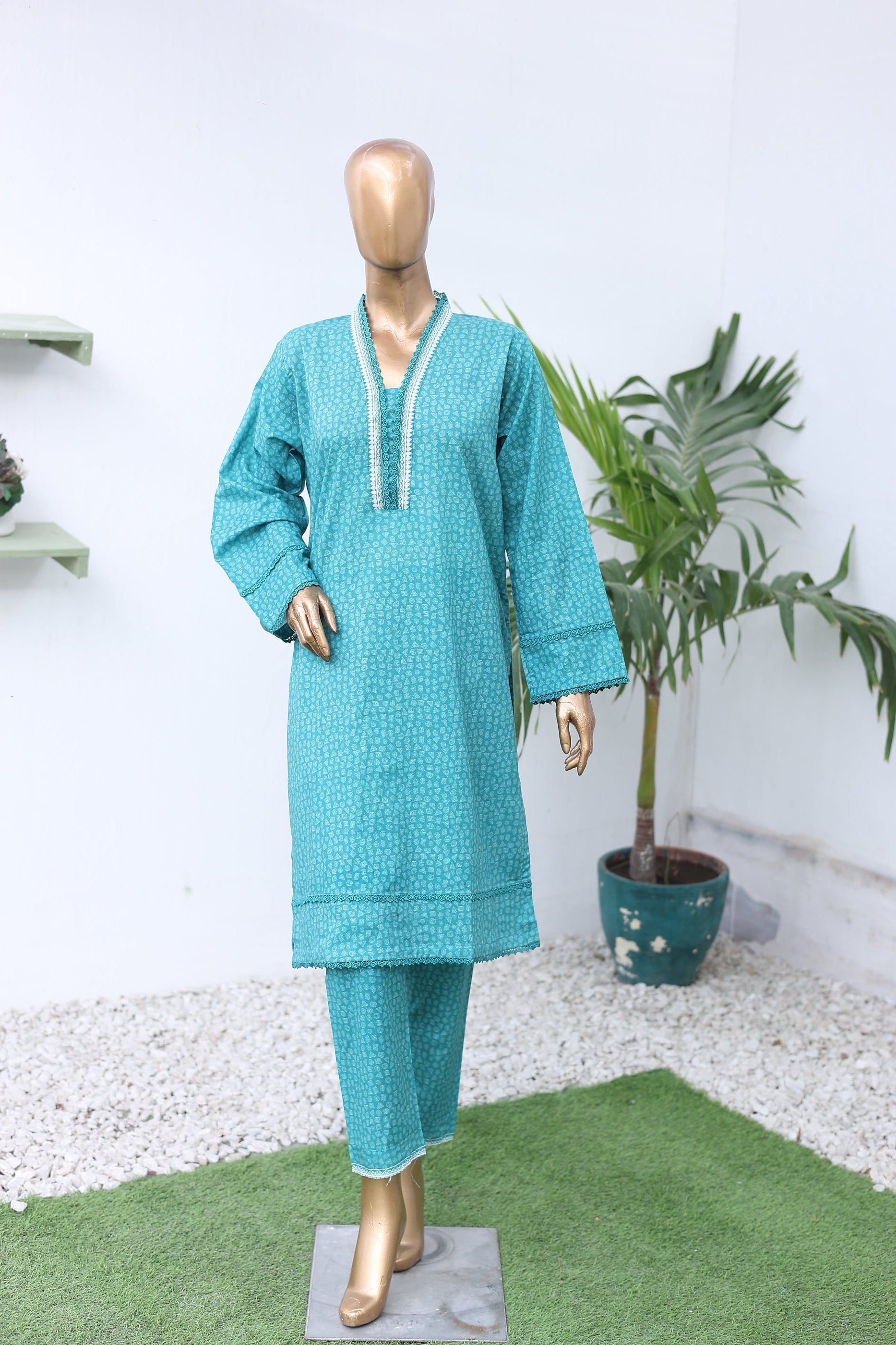 Suntex Stitched Co Ords Printed Lawn Suit-OS-2644-Sea Green