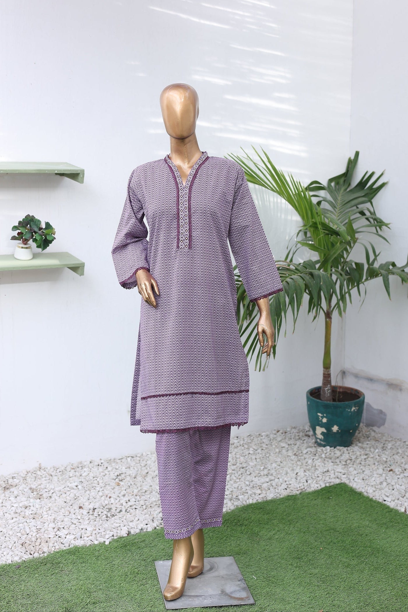 Suntex Stitched Co Ords Printed Lawn Suit-OS-2646-Plum