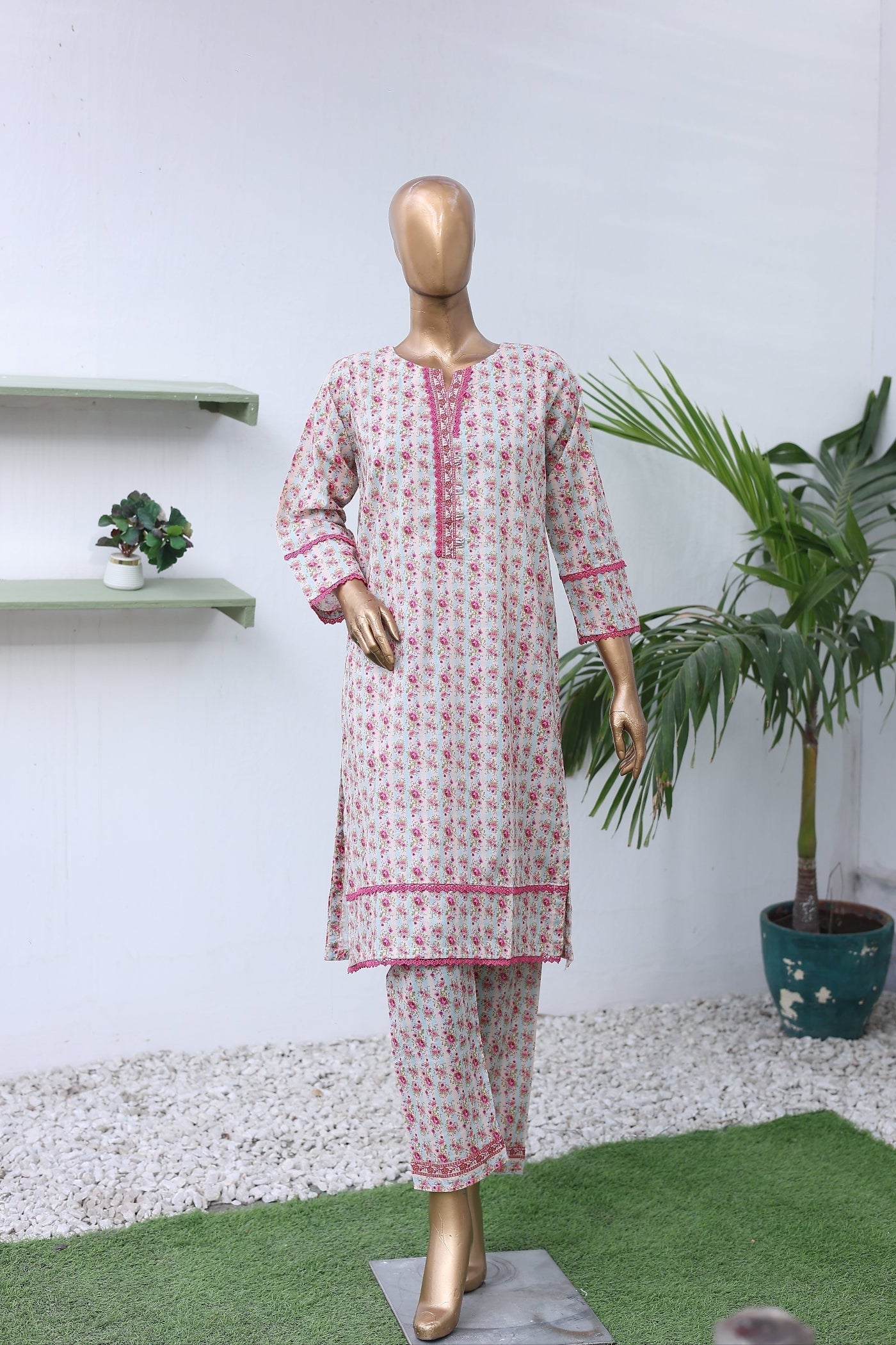 Suntex Stitched Co Ords Printed Lawn Suit-OS-2648-Peach