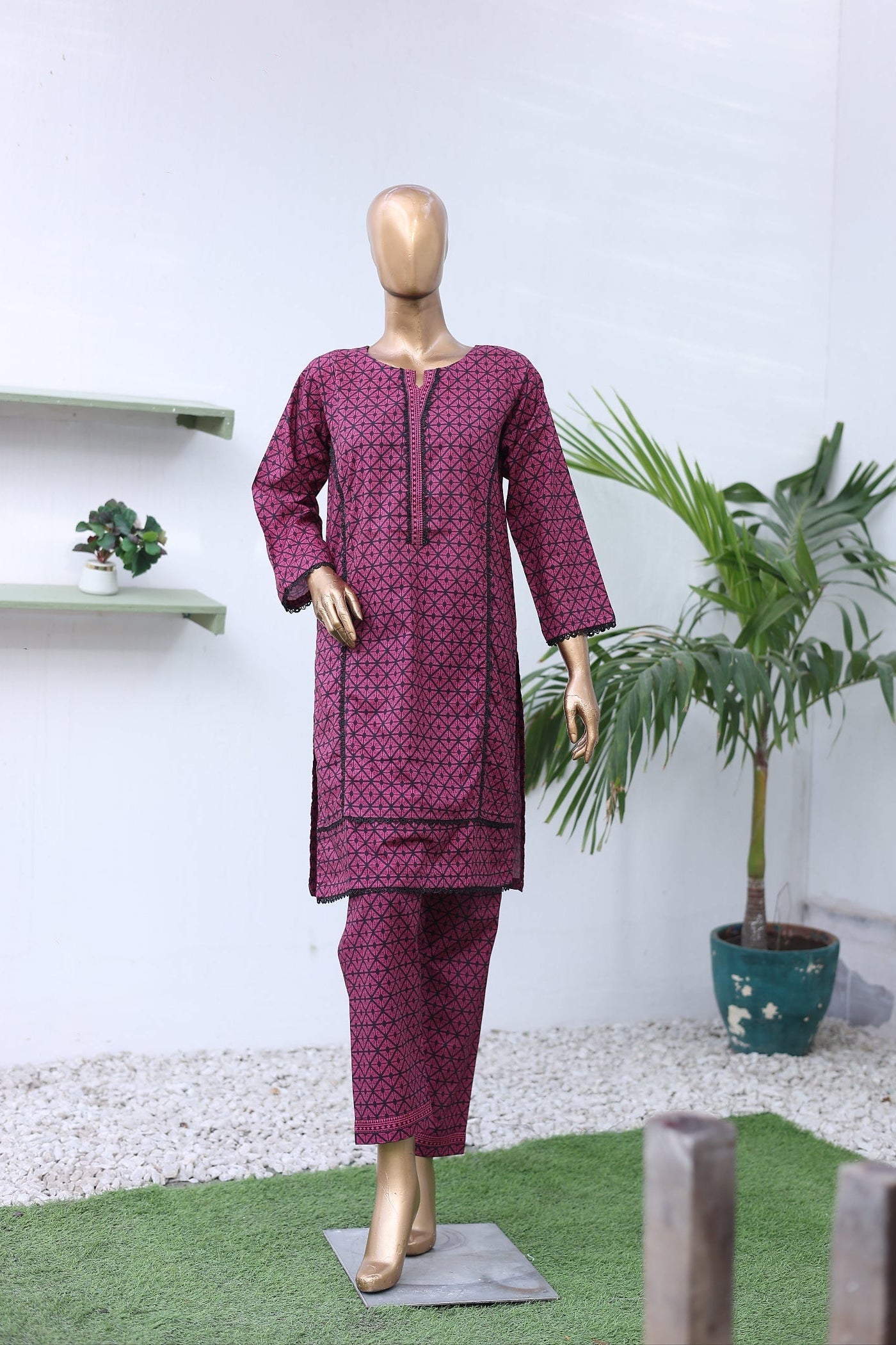 Suntex Stitched Co Ords Printed Lawn Suit-OS-2649-Magenta