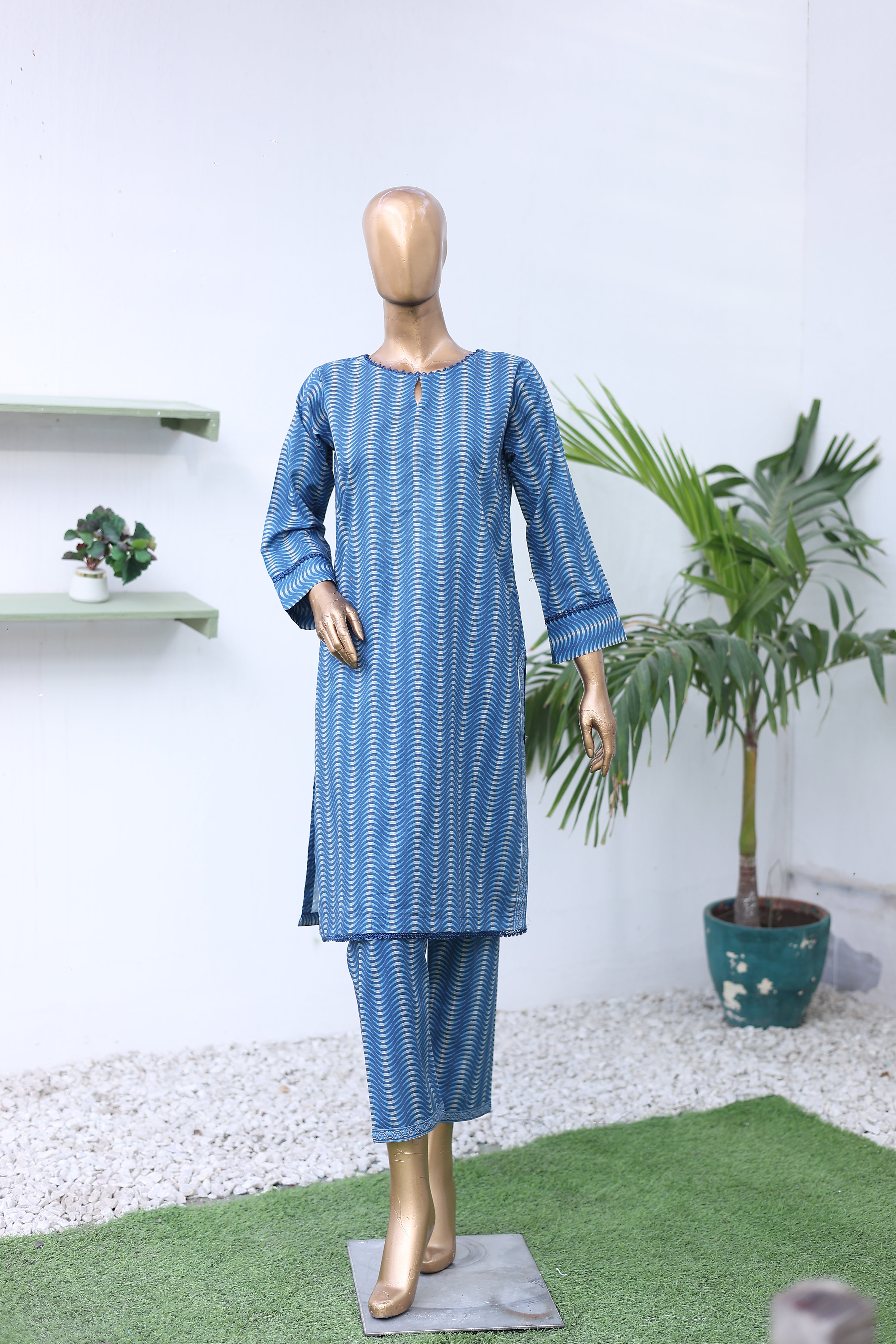 Suntex Stitched Co Ords Printed Lawn Suit-OS-2650-Royal Blue