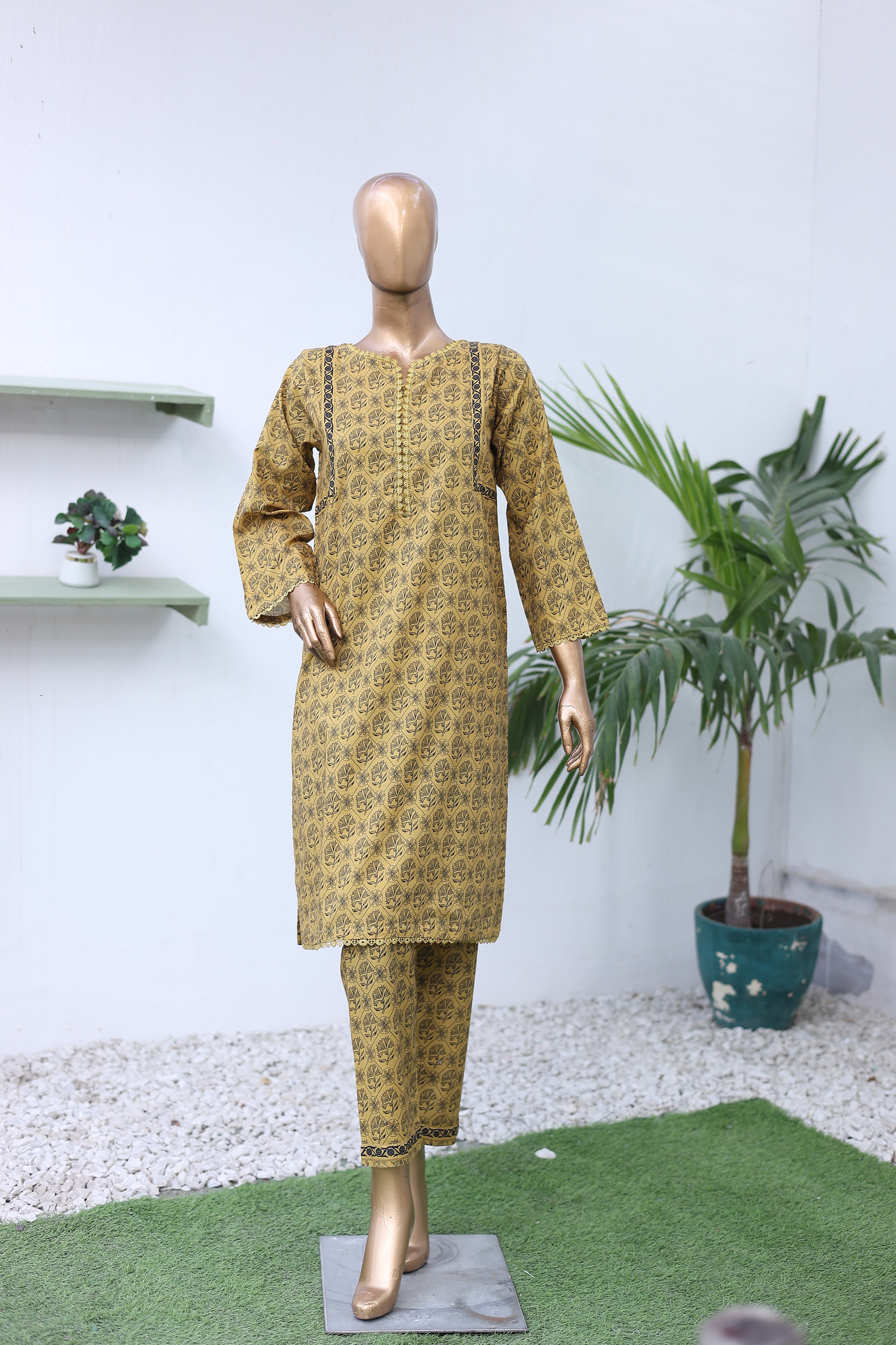 Suntex Stitched Co Ords Printed Lawn Suit-OS-2651-Mustard