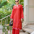 Day to Slay By Mashrib Stitched 2 Piece Summer Suit-Scarlet Whisper