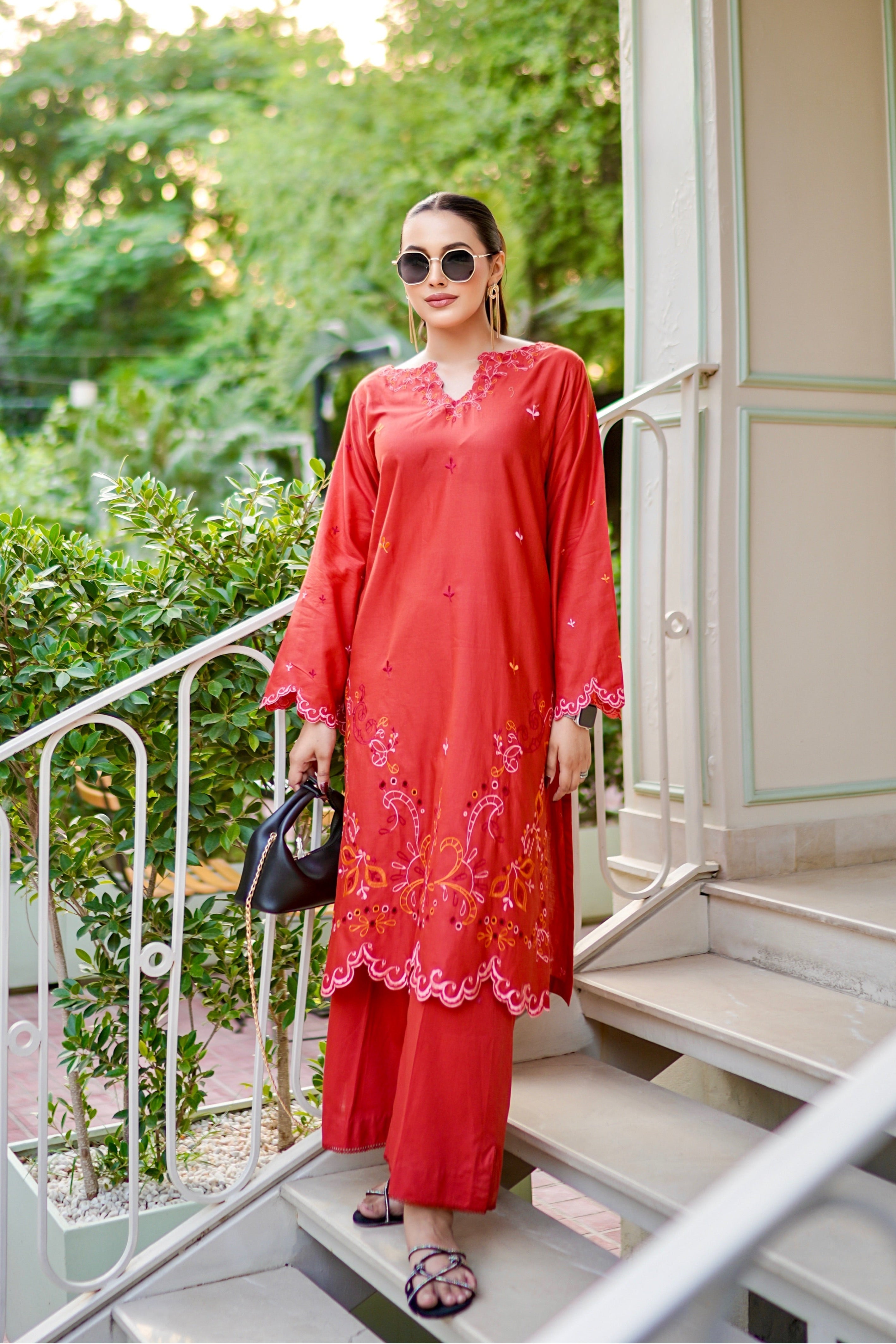 Day to Slay By Mashrib Stitched 2 Piece Summer Suit-Scarlet Whisper