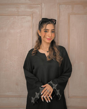 Zauk Stitched 2 Piece Eid Collection-Smoky Black Embroidered Two Piece Dress