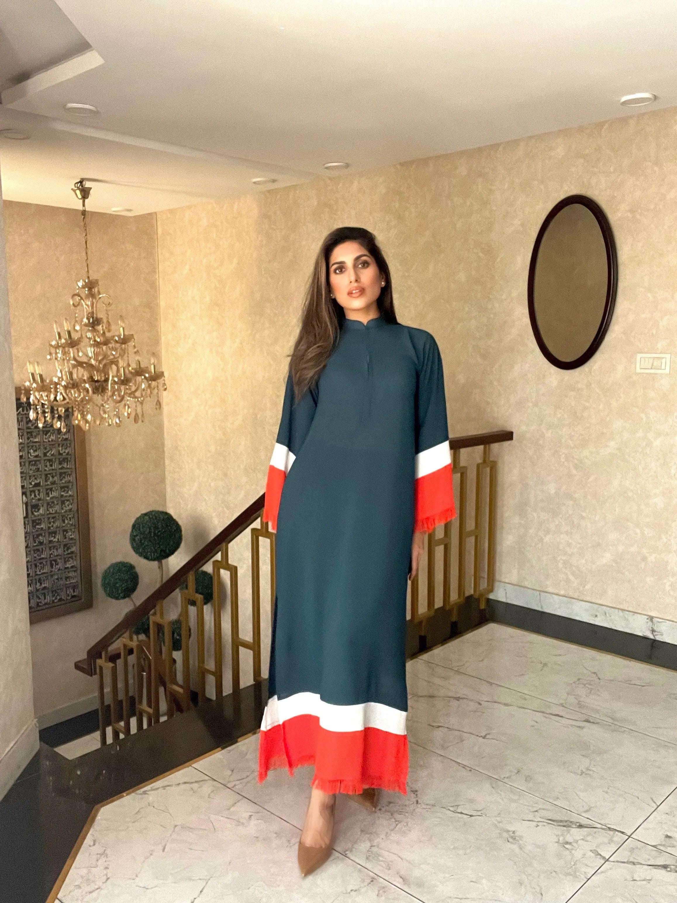 Manahils Stitched Threaded Love Green With Stripes