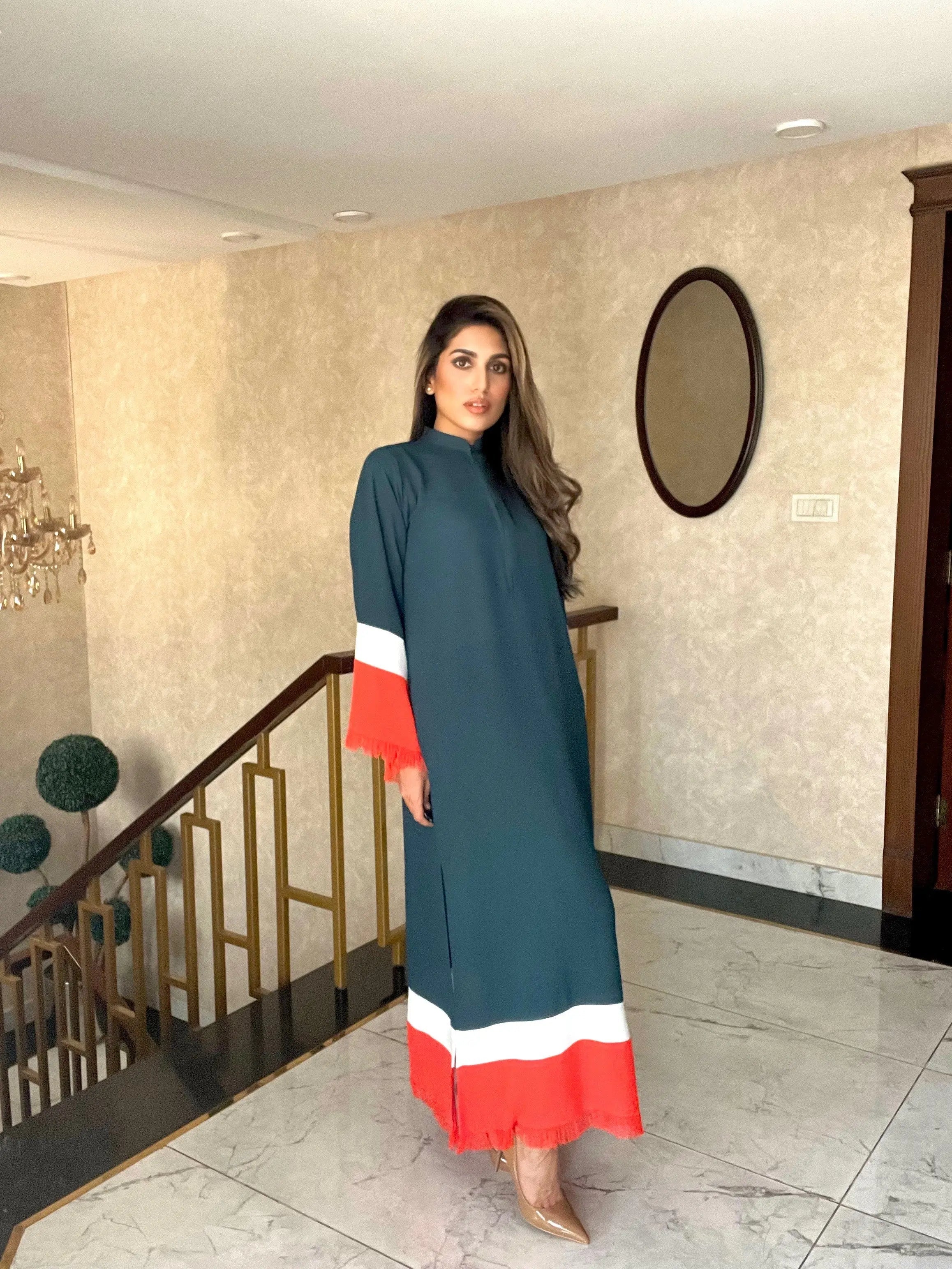 Manahils Stitched Threaded Love Green With Stripes