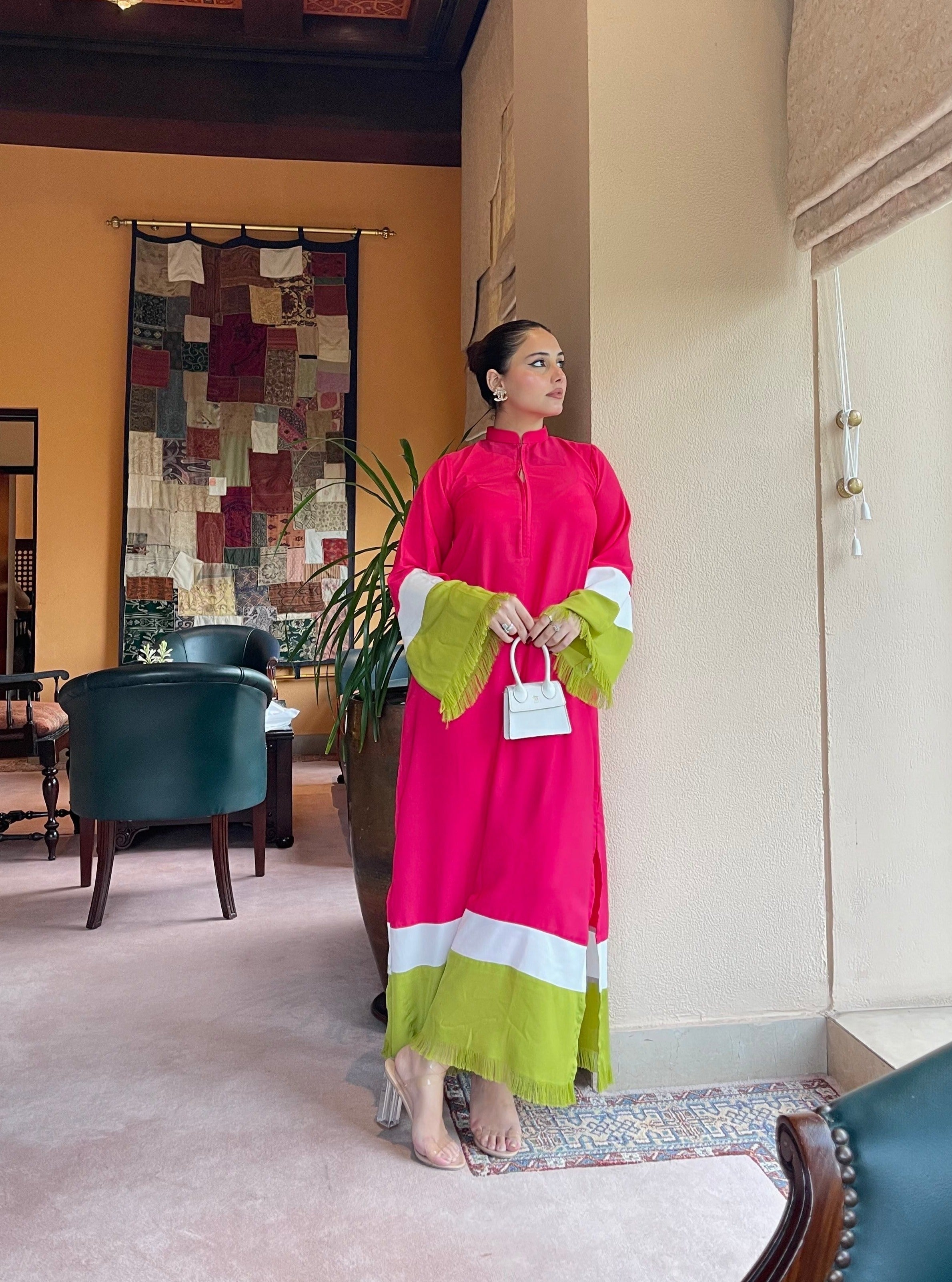 Manahils Stitched Pink Pop Fringes