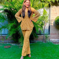 Manahils Stitched Mustard Crochet Co-Ord Set