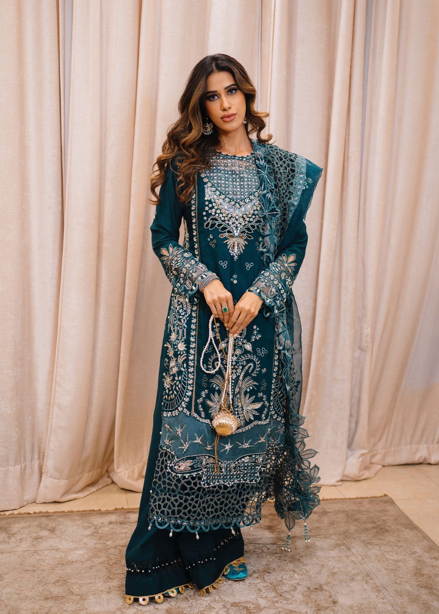 La More Unstitched 3 Piece Festive Formals Collection'2024-Emerald Night