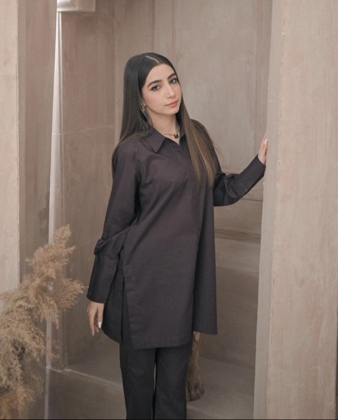 Zauk Stitched 2 Piece Collection-Umber Two Piece Dress