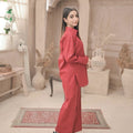 Zauk Stitched 2 Piece Collection-Reddish Maroon Two Piece Dress