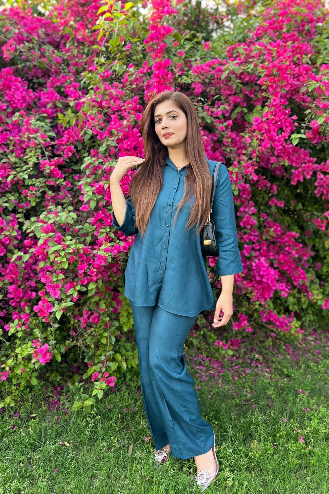 Urban Cut 2 Piece Cotton Emberoidered Co- Ord Set with Metal Buttons