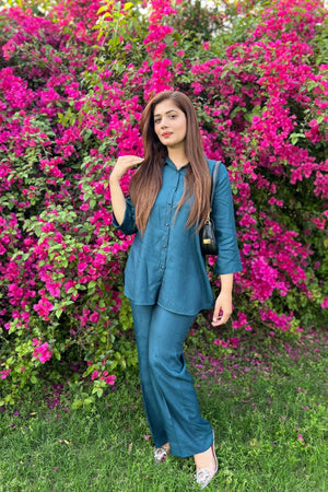 Urban Cut 2 Piece Cotton Emberoidered Co- Ord Set with Metal Buttons