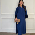 Manahils Stitched Co Ords Blue Long Set With Velvet Tunic