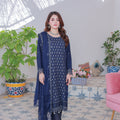 Umer Aayan Mahpara 03-Piece Embroidered Blue Chiffon Suit