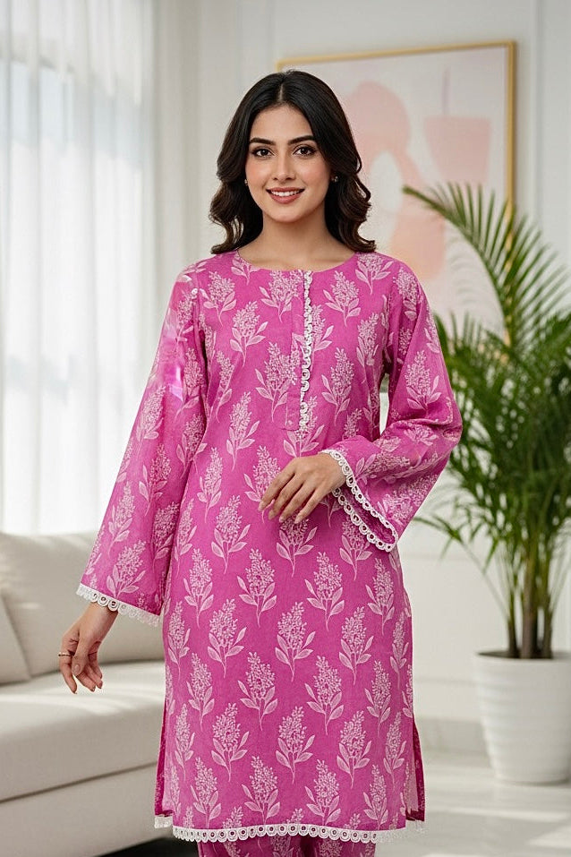 Ahlam By Safa Textile Magenta-Printed  Co-Ord-Set