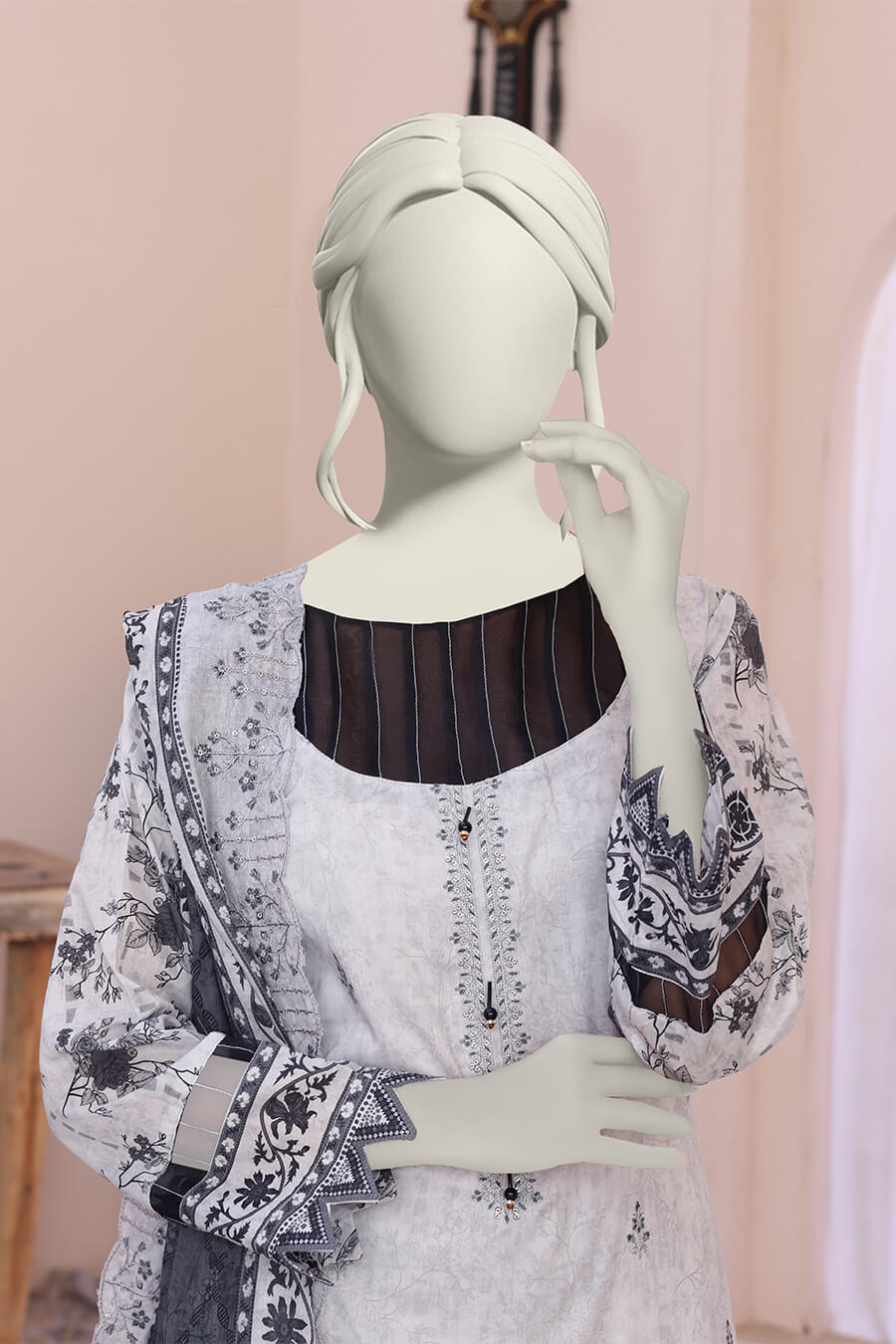 Almeerah Unstitched 3 Piece Emb Cutwork Lawn Vol-04 Collection'2025-Ivory Ash Dream