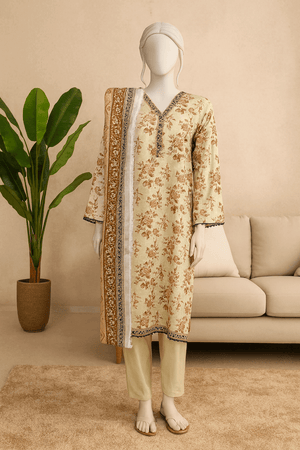 Almeerah Unstitched 3 Piece Luxe Summer Collection'2025-Ivory Cream Whisper