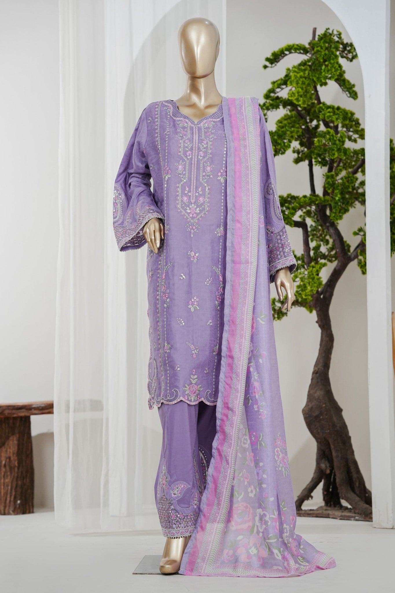 Bin Saeed Stitched 3 Piece Luxury Jacquard Vol-01 Suit-JAQ-2928-Mauve