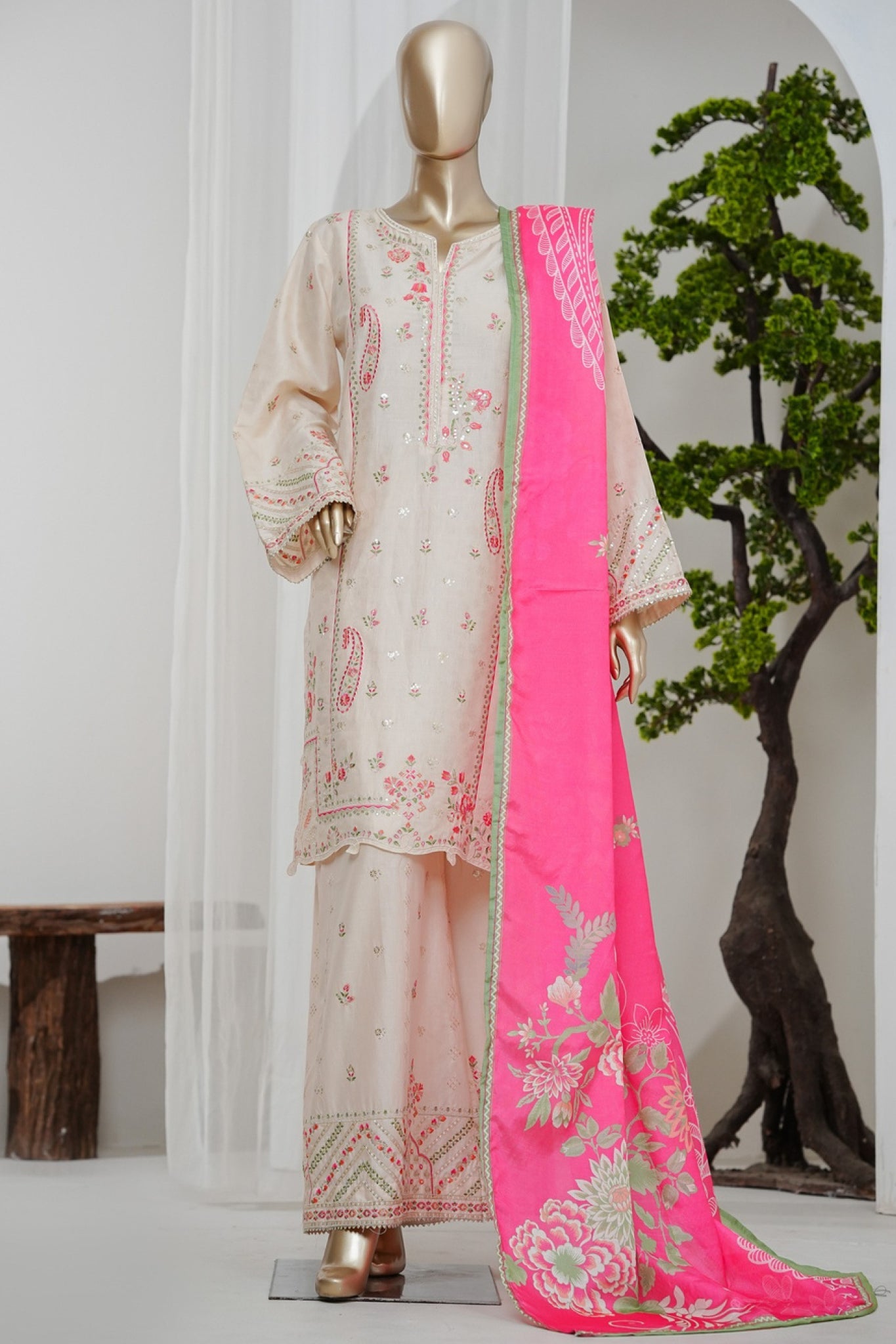 Bin Saeed Stitched 3 Piece Luxury Jacquard Vol-01 Suit-JAQ-2929-SKIN