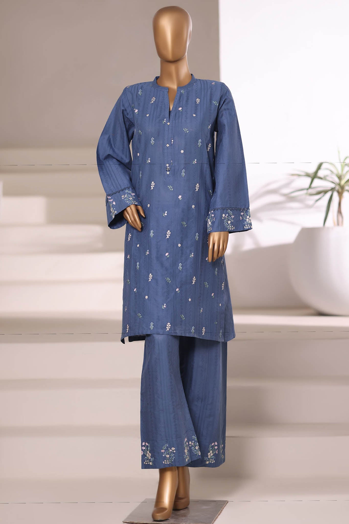 Vybe By Sada Bahar Stitched 2 Piece Emb Jacquard Set Vol-03 Suit-JC-01-Blue