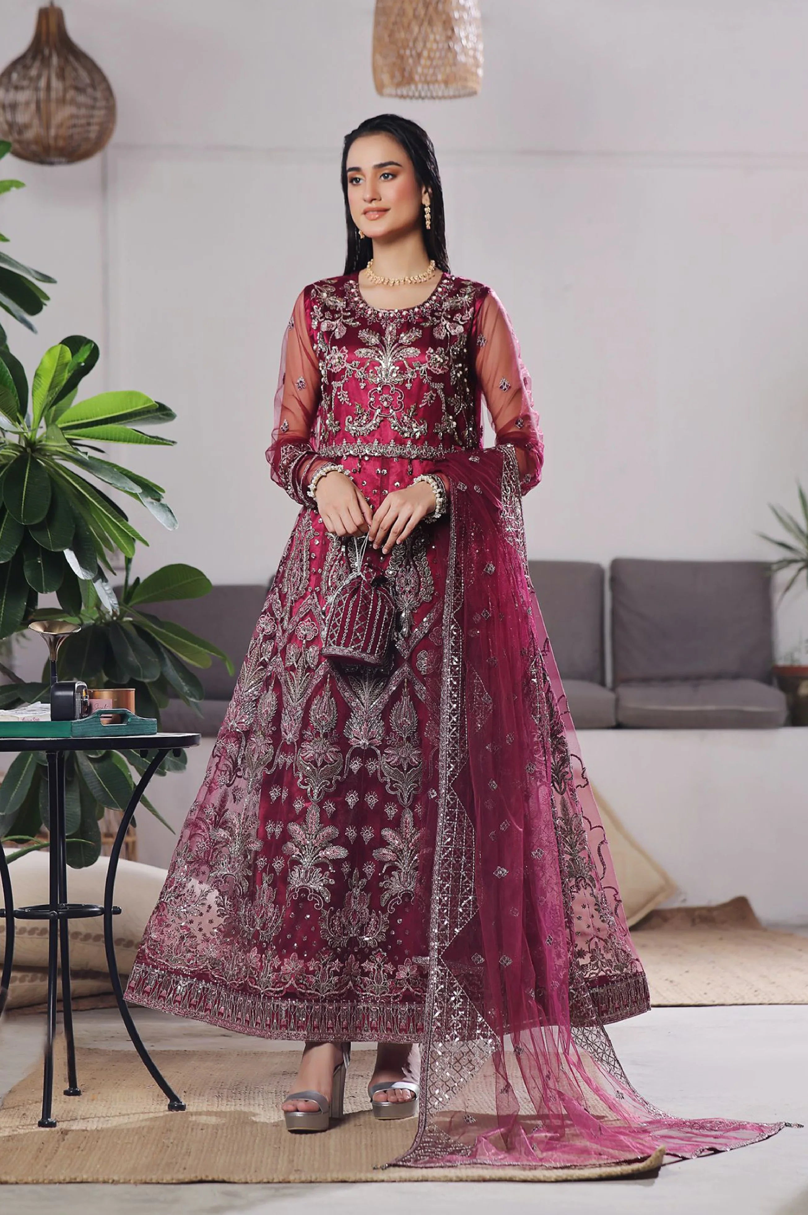 Dressline Semi Stitched 3 Pc Luxury Emb Net Collection