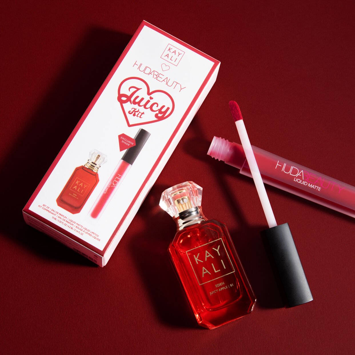 Kayali x Huda Beauty juicy Kit Kayali Eden Juciy Apple EDP 10Ml+Liquid Matte Lipstick 4.2Ml