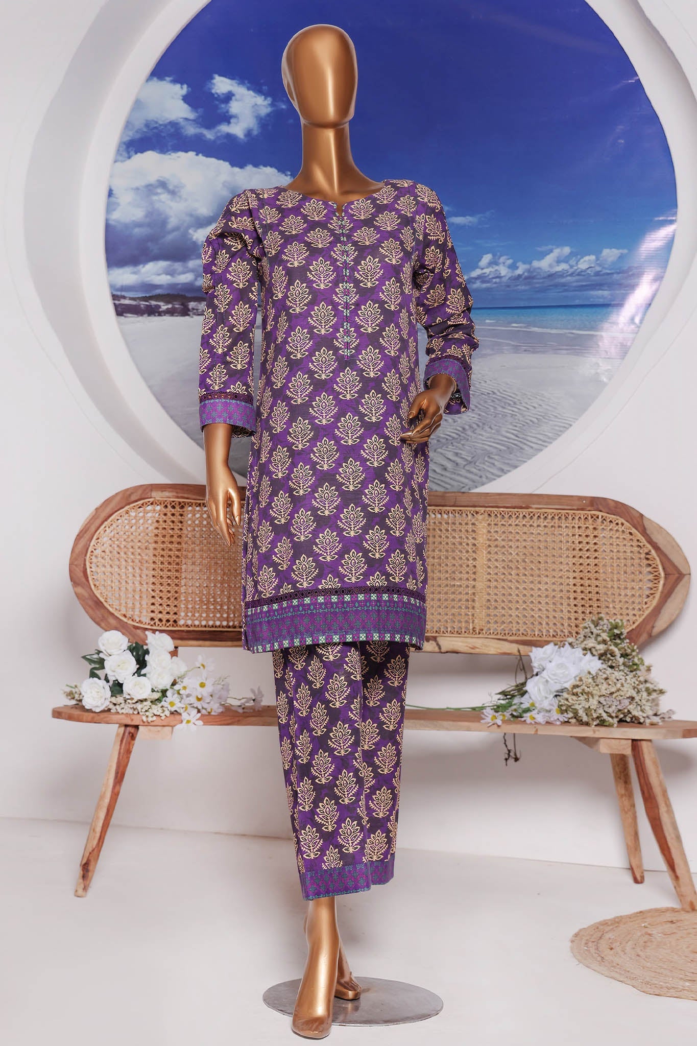 Sumi Stitched Co Ords Printed Khaddar Suit-KC-02-Purple