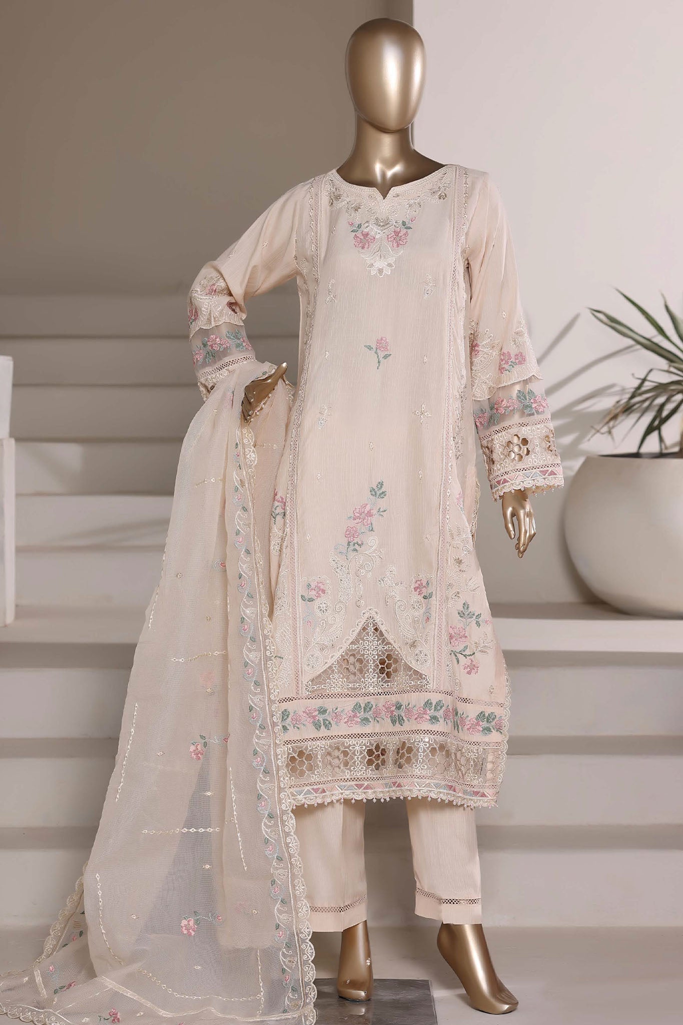 Sada Bahar Stitched 3 Piece Luxury Emb Festive Vol-03 Suit-LEL3-MK-259- SKIN