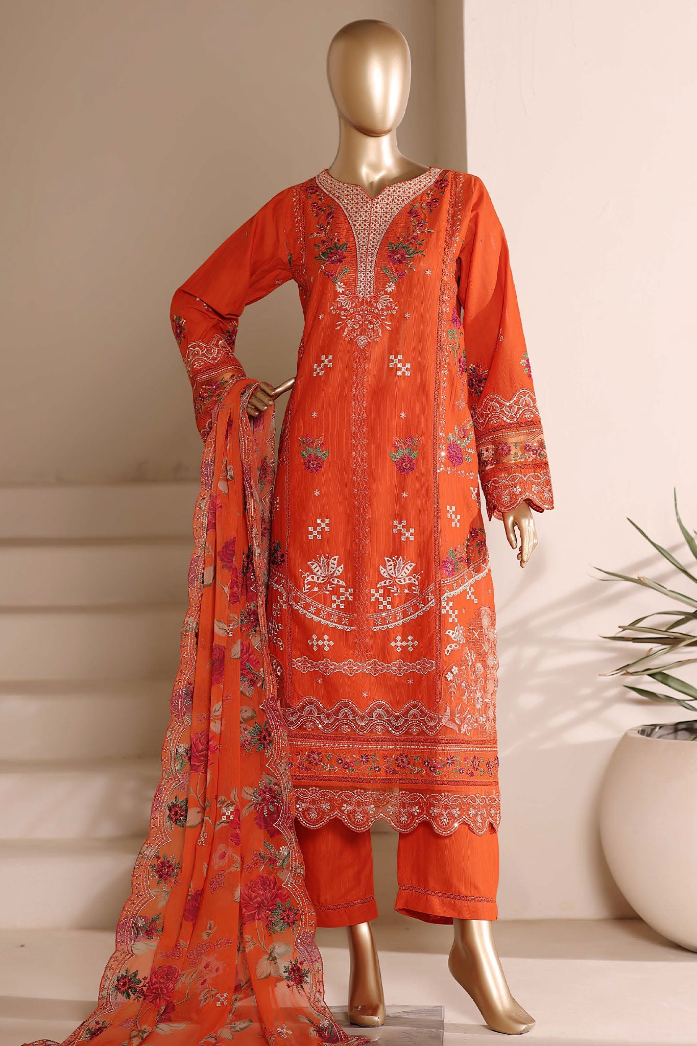 Sada Bahar Stitched 3 Piece Luxury Emb Festive Vol-04 Suit-LEL4-MK-254-RUST
