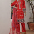 Bin Saeed Stitched 3 Piece Plain Lawn Vol-01 Collection'2025-LF-2275-Red