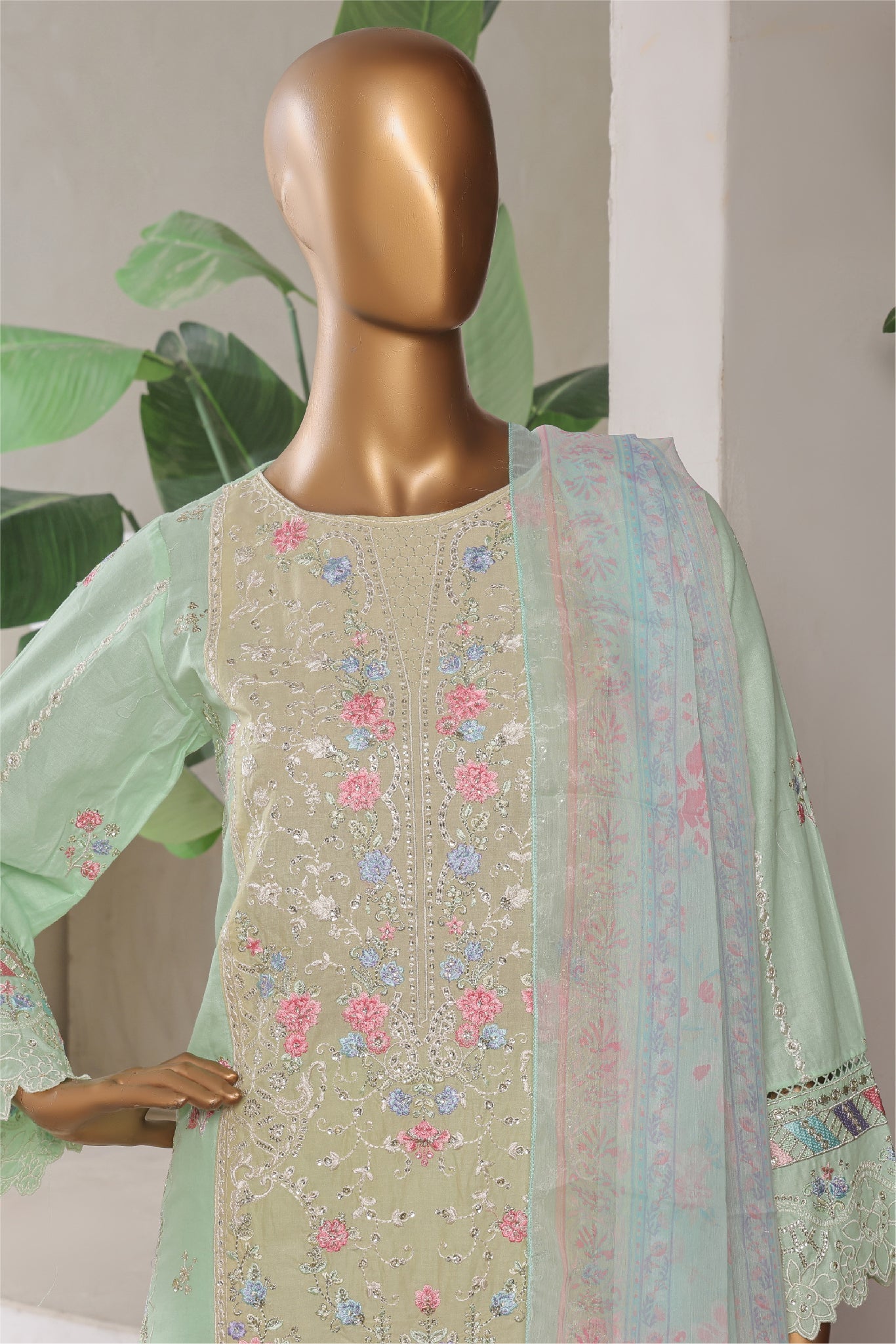 Bin Saeed Stitched 3 Piece Plain Lawn Vol-01 Suit-LF-2277-Pista